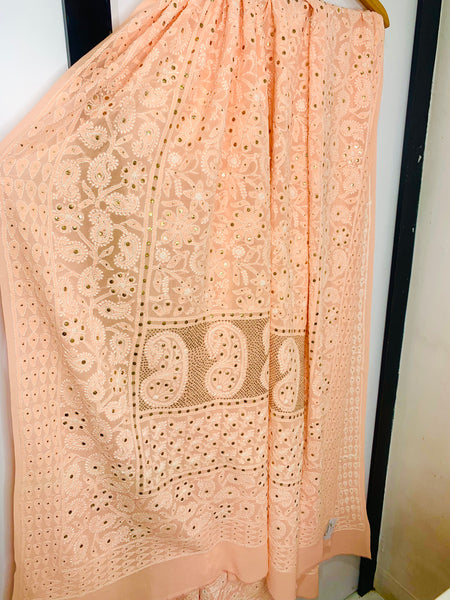 Chikankari Pure Georgette Duppata with muqeish work