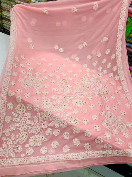 Chikankari georgette saree with Moti sequins saree