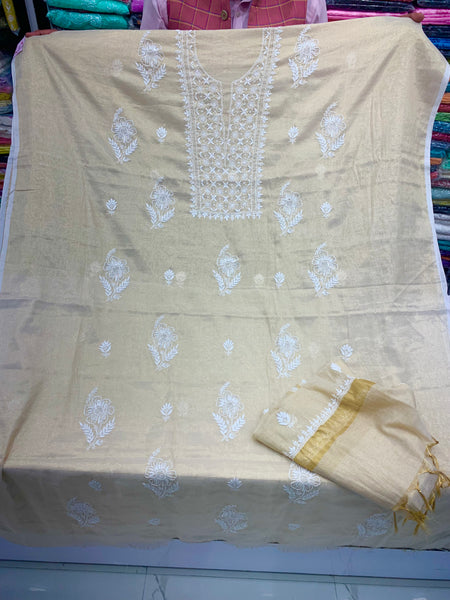 Veersons chikankari pure dyeable tissue unstiched kurta with Duppta