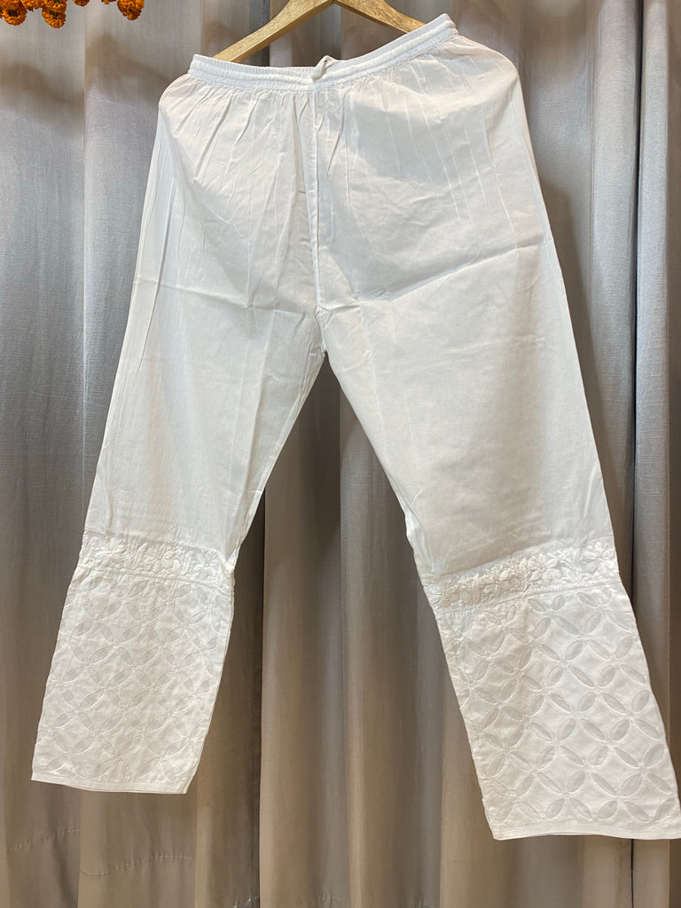 Veersons Chikankari Cotton White Pants with Appliqué Detailing –  Veersons-Chikankari Studio