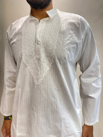 Veersons Chikankari Cotton Men’s Lucknowi Chikankari Kurta Pyjama Set - Veersons-Chikankari Studio